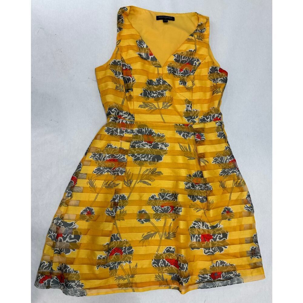 Floral Print Banana Republic Fit Flare Dress Spring Yellow Sheer Stripe Party 6P